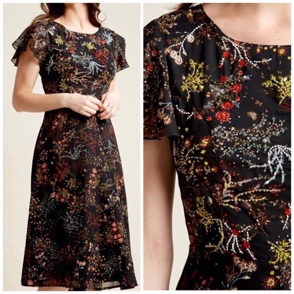 Modcloth Dresses & Skirts - NWT ModCloth Black Beaded to Perfection Flutter Sleeve Fit & Flare Dress Size XS